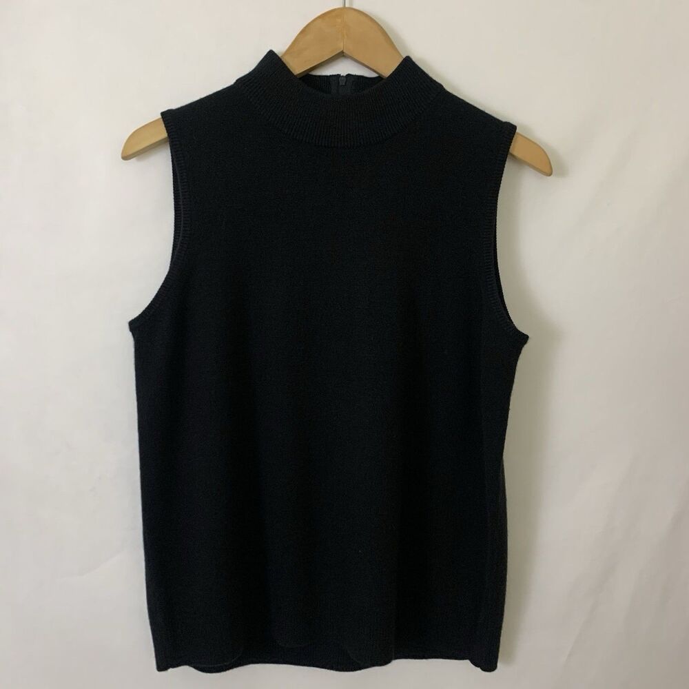 Good clothes Vintage Sleeveless Mock Neck Sweater Size L Black Zipper Back